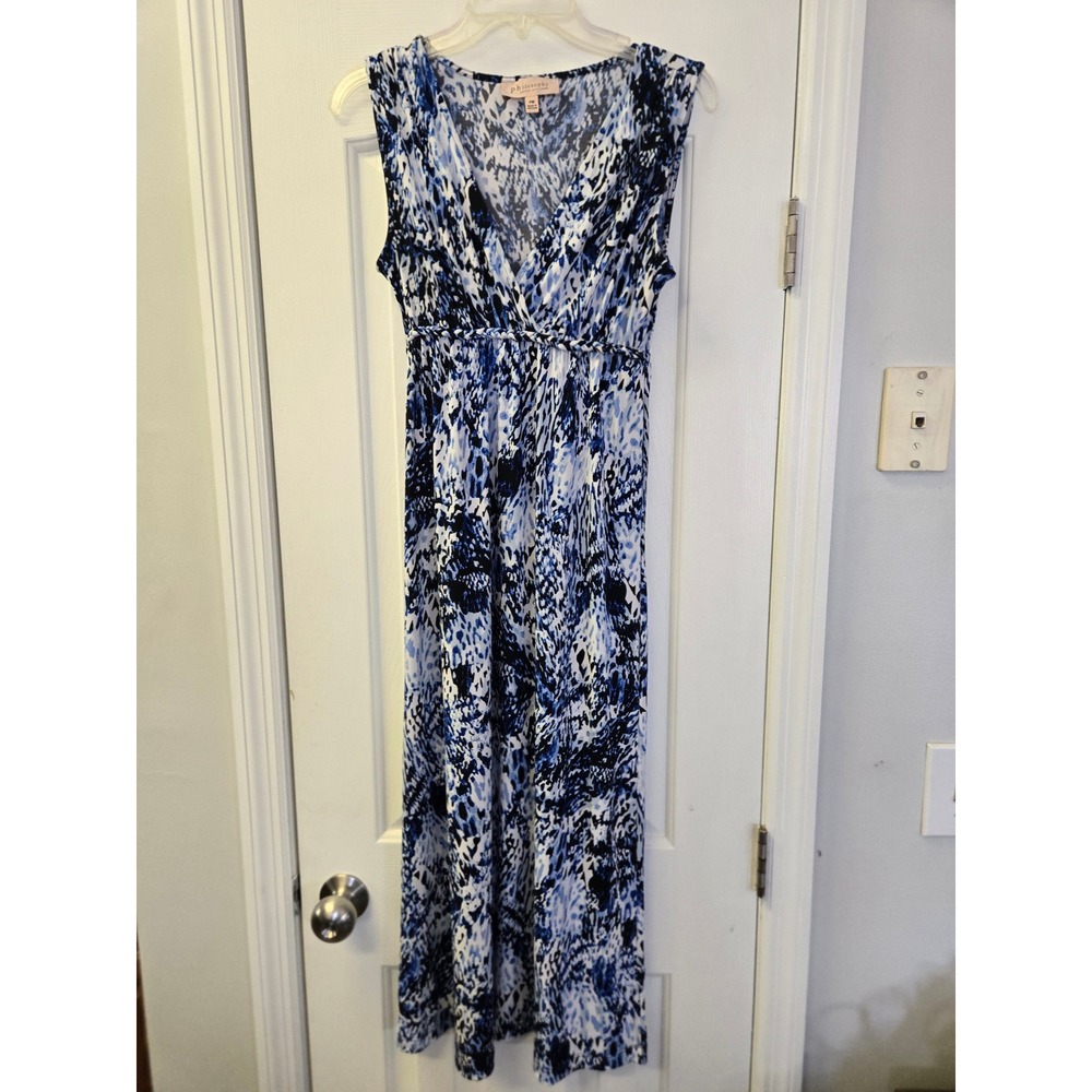 Philosophy Blue White Abstract Animal Print Maxi Dress PM Coastal Resortwear